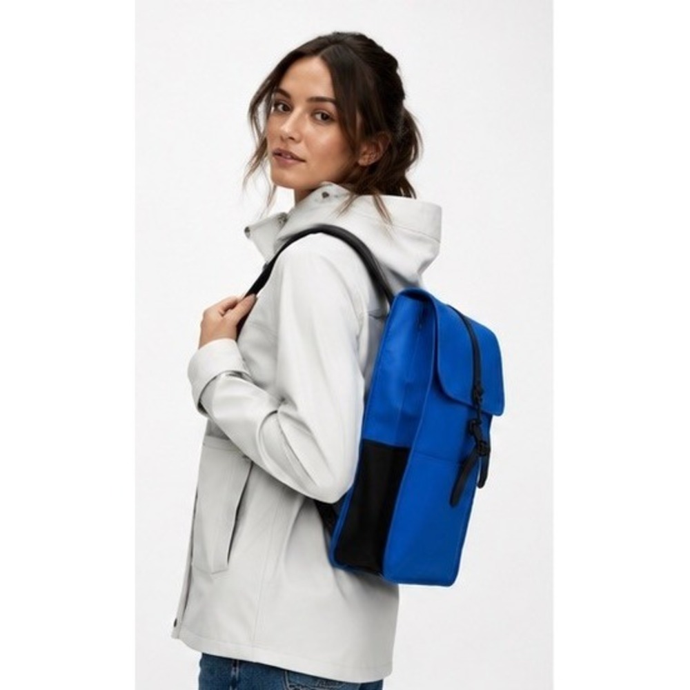 Rains Backpack W3 Waves Blue Waterproof Laptop Minimalist Rucksack Unisex NWT - Picture 2 of 8